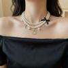 Crystal Pendant White Pearl Necklaces Handmade Jewelry Set French Choker Necklace  For Women