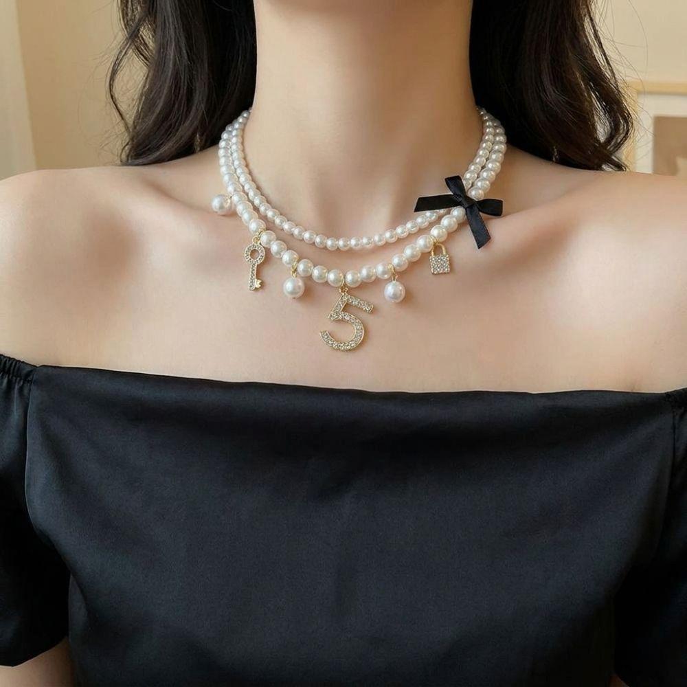 Crystal Pendant White Pearl Necklaces Handmade Jewelry Set French Choker Necklace For Women