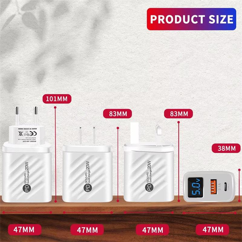 USB PD Charger 20W Fast Charging Type C Digital Display Phone Charge Adapter For iPhone Samsung Xiaomi Huawei USB C Wall Charger
