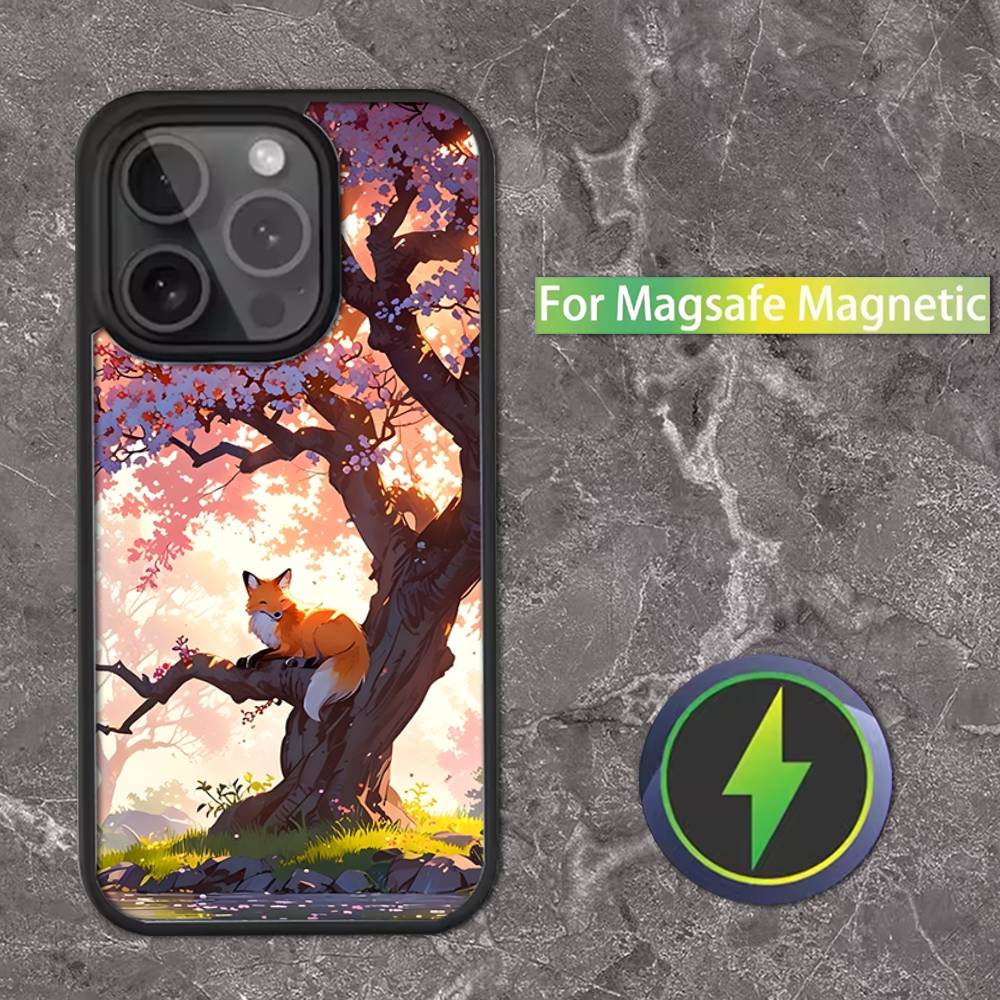 Милый лисенок Мультяшный Для iPhone 11,12,13,14,15,16,17,Pro,Max,Plus,Mini,SE4,E Чехол для телефона Магнитный Для Magsafe Беспроводной