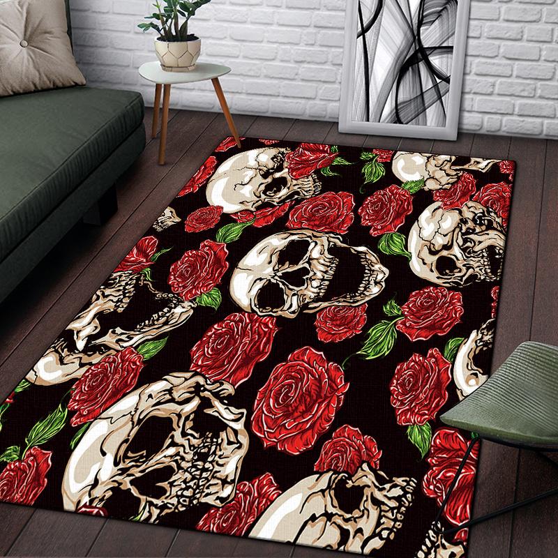 Винтажный декоративный череп с узором розы, декоративный квадратный ковер, современный дом, гостиная, пол, матовый ковер для спальни, художественный коврик для плаката