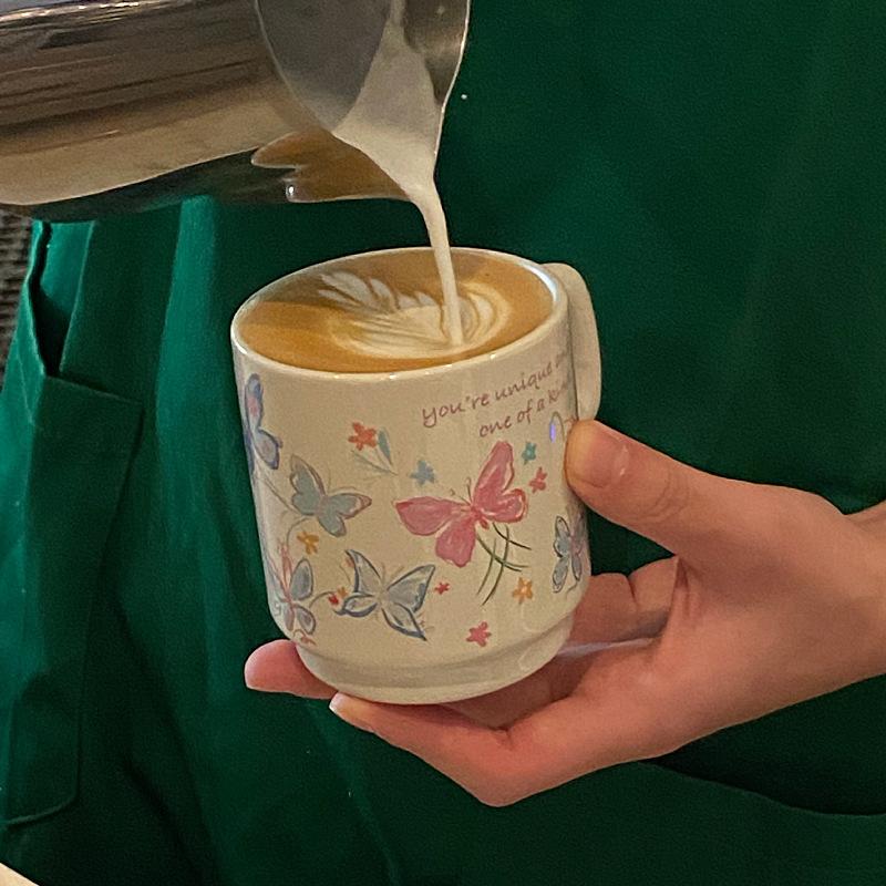 Домашняя атмосфера, Нишевое детское веселье, Весенне-летние расписные линии, Керамическая чашка с бабочкой, Кофейная чашка, Стакан для воды 340М