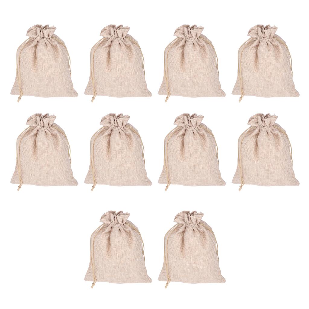 10 шт. Хлопково-льняной мешочек Маленький мешочек для хранения на шнурке 9 X 6,7 дюйма Многоразовый мешочек для хранения хлеба, цветов