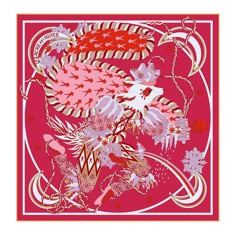 Шелковый платок женский с принтом танцующей лисы, квадратный платок на голову, эшарп, шелковый фуляр, женский, накидка, пляжная шаль, бандана, женский хиджаб, 90 см