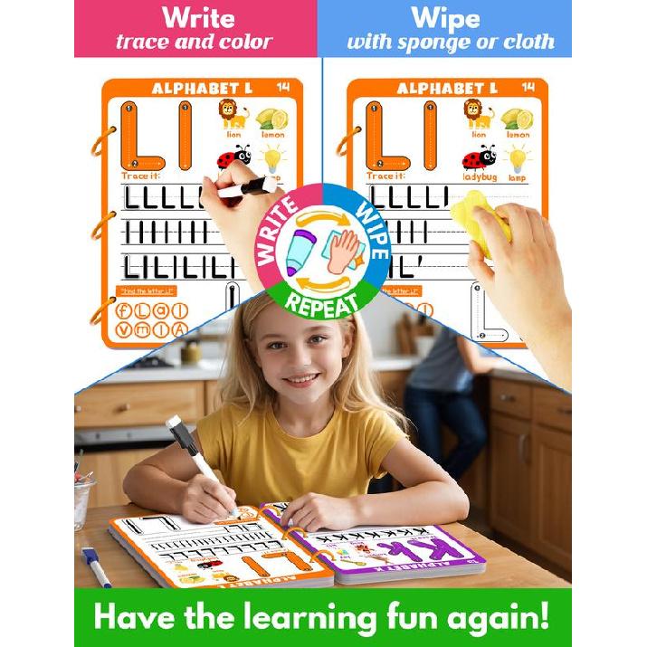 MORECOLL Дошкольные учебные занятия образовательная рабочая тетрадь, 62 страницы многоразового использования рабочие тетради для дошкольников, тетради для прописи цифр и букв для детей,