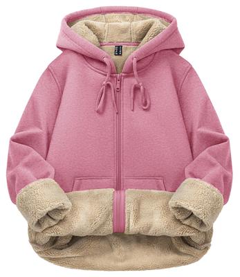 Толстовка для зимы в рубчик 2XL [TACVASEN] Женская, На молнии, Повседневная, Флисовая, Толстая, Носить, Манжеты, Теплая, Мягкая, Свободная, Спортивная одежда, Бег, Розовая,