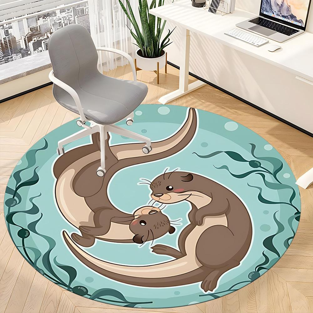 1pc Otter Family Office Round Area Rug, Indoor Mat Suitable For Office, Under Office Chairs Bedroom Living Room Home Decor, Room Deco, 089