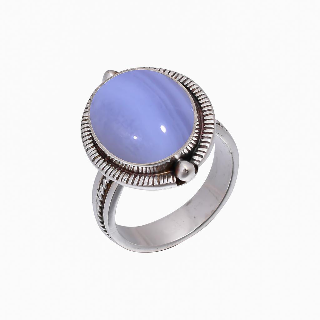 Blue Lace Agate - Namibia 925 Sterling Silver Ring V5082, Blue Ring, Oval Ring, Valentin's Day Gift, Gift For Her, Birthday Gift, Handmade Jewelry, Si