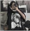 Women Gothic Shirt Black Anime Japanese Style T-shirt Lolita Anime Short Sleeved Black Loose Fitting Bottoming Top