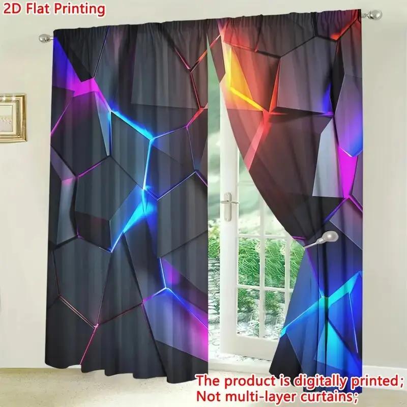 2 шт. - 2D плотные неоновые геометрические узорчатые шторы, оконные украшения, домашние украшения, украшения для комнаты