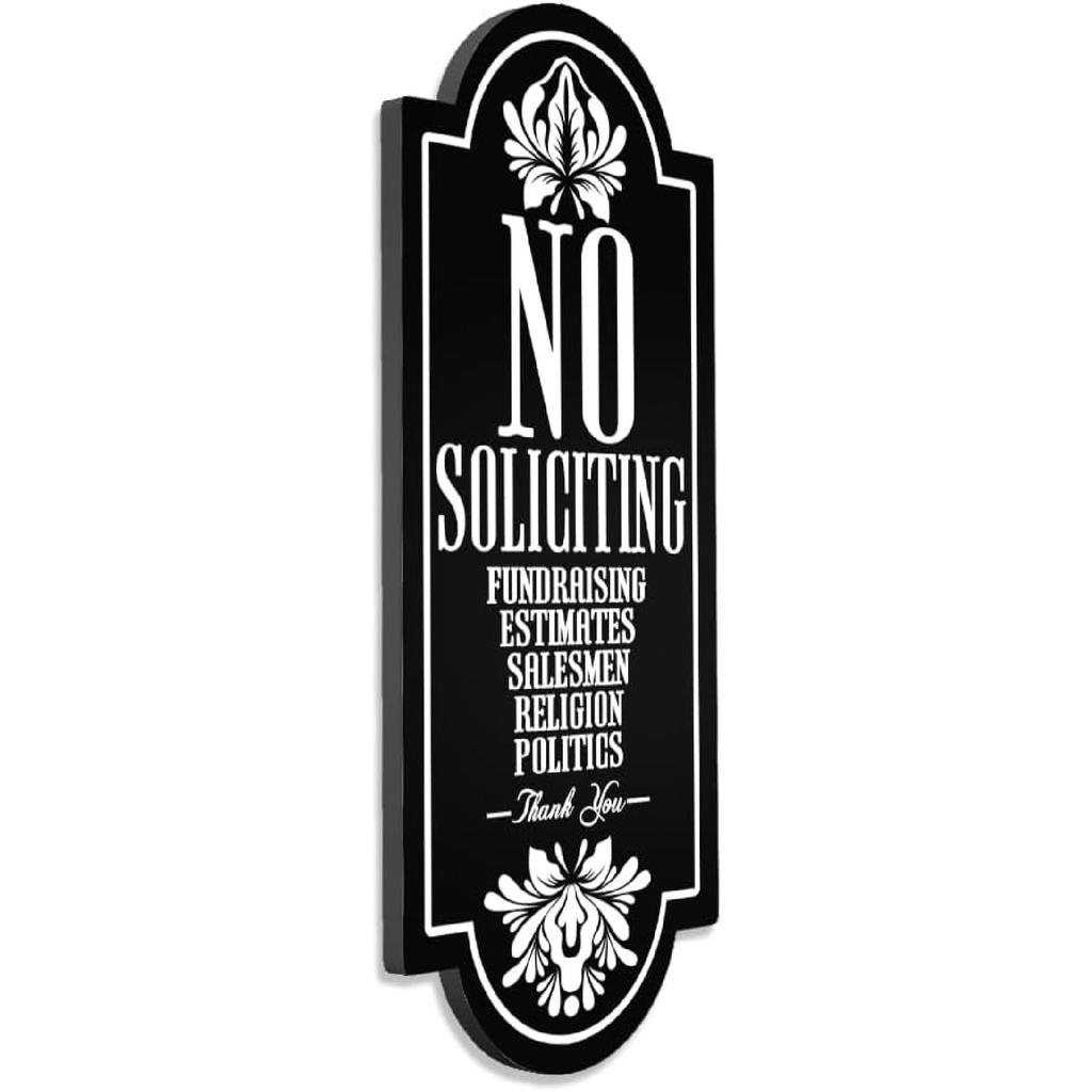 No Soliciting Sign for House, No Estimates, Salesmen, Thank You Sign, Stylish & Prominent Design, Perfect for Home Office Front Doors, Wall Decor.