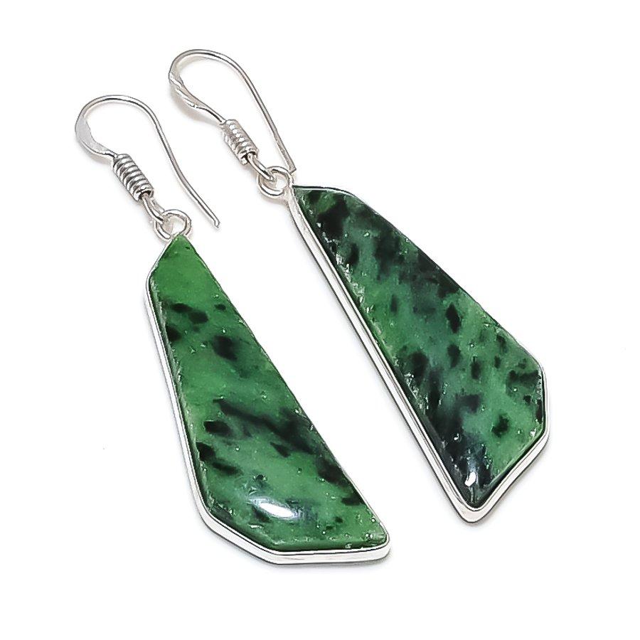 Ruby Zosite Gemstone 925 Sterling Silver Jewelry Earring 2.21"