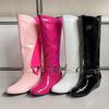 Women's flat-bottomed boots autumn and winter new large-size medium boots solid color versatile casual inner heel boots