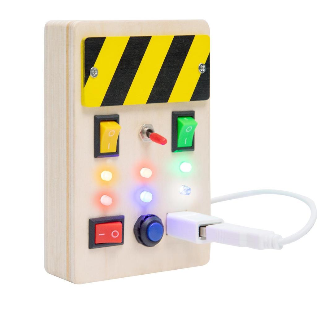 Cross wood children's educational early education tool analog electronic switching power supply LED light busy board busy light toy