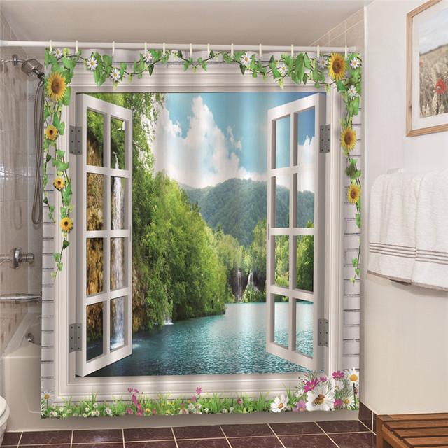 Сельский пейзаж, камень лотоса, Будда, занавеска для душа, занавеска для ванной, водонепроницаемая полиэстеровая занавеска для ванной комнаты с крючками