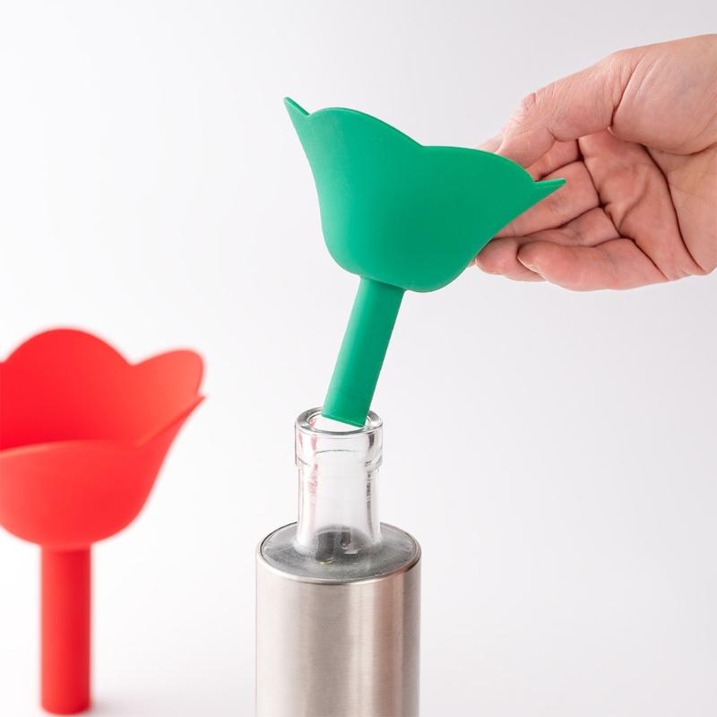 Creative Floral Silicone Funnel 3 Spill Proof Spouts Multiple Size Dishwasher Safe For Bottles Jars Cooking Essential