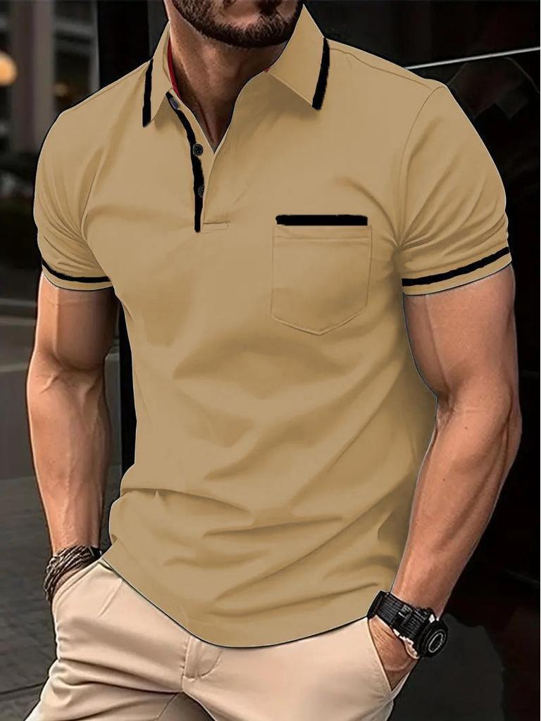 Мужская спортивная рубашка-поло 2024 года с карманом на пуговицах