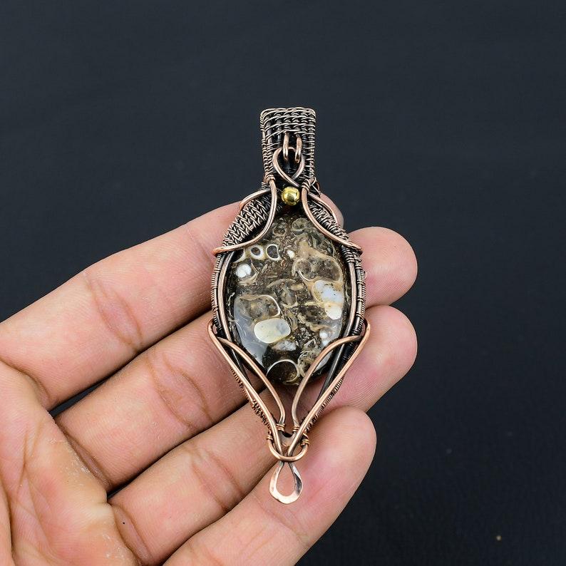 Подвеска Turritella Fossil, медная проволочная обертка, подвеска Turritella Fossil Gemstone, подвеска ручной работы, ювелирные изделия Turritella, подарки на день рождения