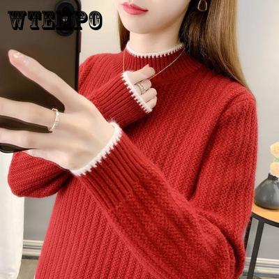 Женский толстый свитер Женский осенне-зимний короткий свободный дикий вязаный базовый свитер Однотонный дикий теплый топ Осень Полувысокое горло