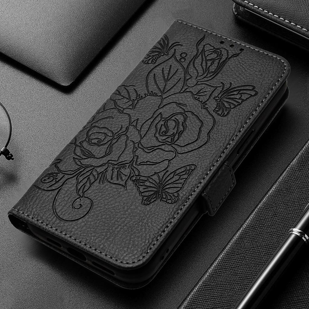 Кожаный чехол-книжка с цветочным узором для Motorola Moto G67 G86 G56 G06 G75 G55 G35 G15 G05 G84 Защитная обложка
