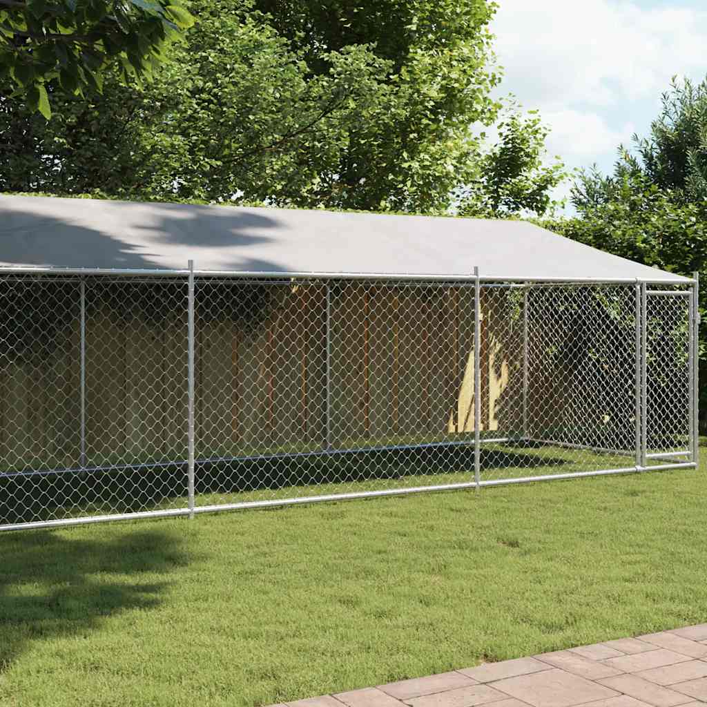 Vidaxl Klatka Dla Psa, Z Dachem I Drzwiami, Szara, 8X2X2 M, Stal