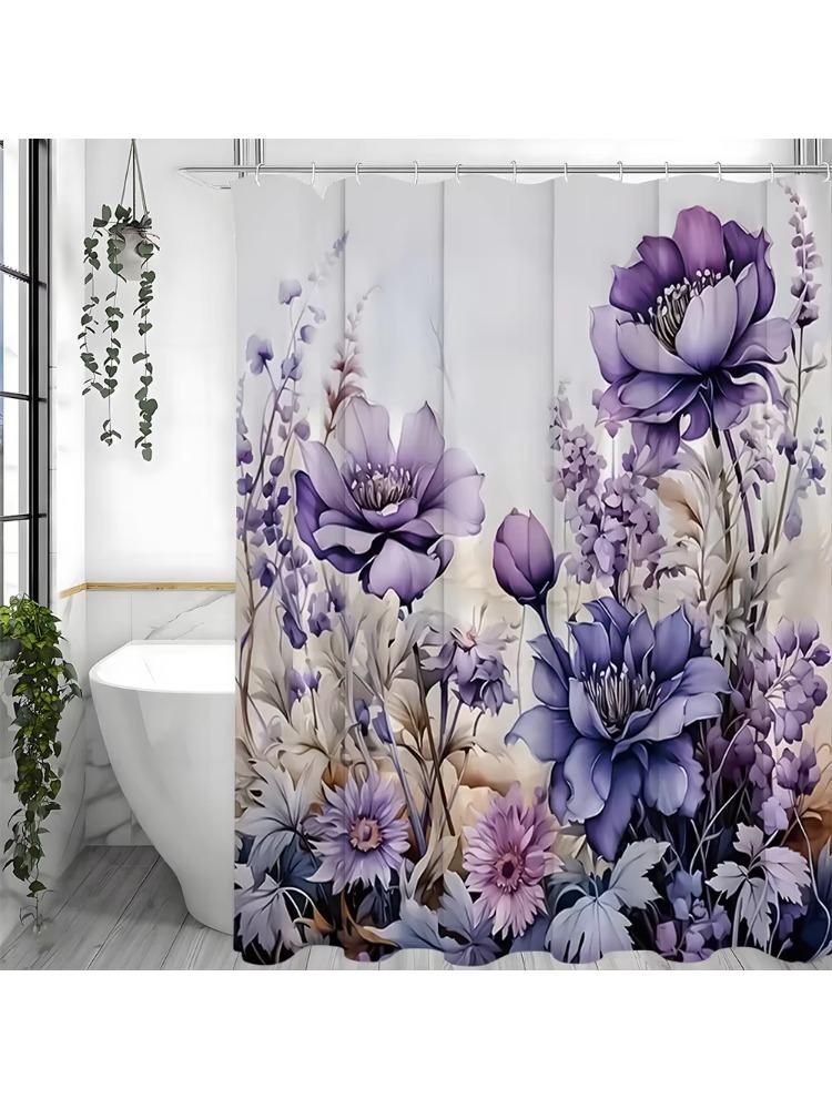 Фиолетовая цветочная декоративная шторка для душа, Декоративная шторка для ванной комнаты, Водонепроницаемая шторка для душа с крючками