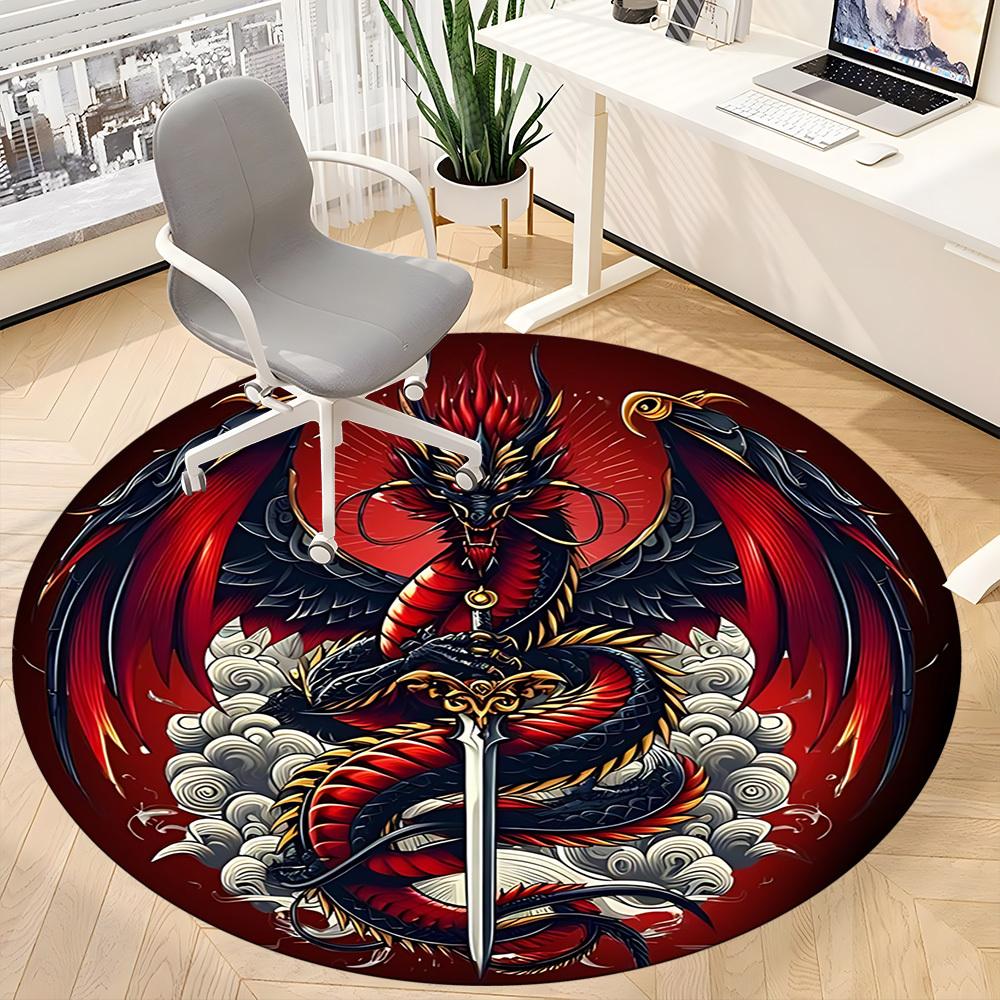 1pc Dragon Sword Design Chair Carpet for Office Non-Slip, Machine Washable Rug for Office, Room - Holiday Decor, Machine Made yy251016067