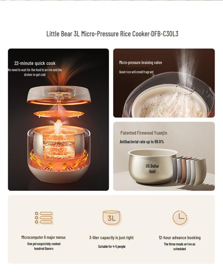 Рисоварка Bear 3 л: Многофункциональный, Антипригарный, Умное бронирование, Идеально подходит для 1-3 человек.