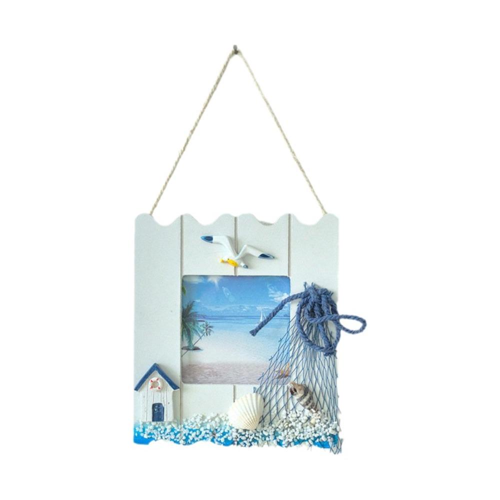Фоторамка в морском стиле, деревянный материал, настенный подвес для украшения, украшение для спальни