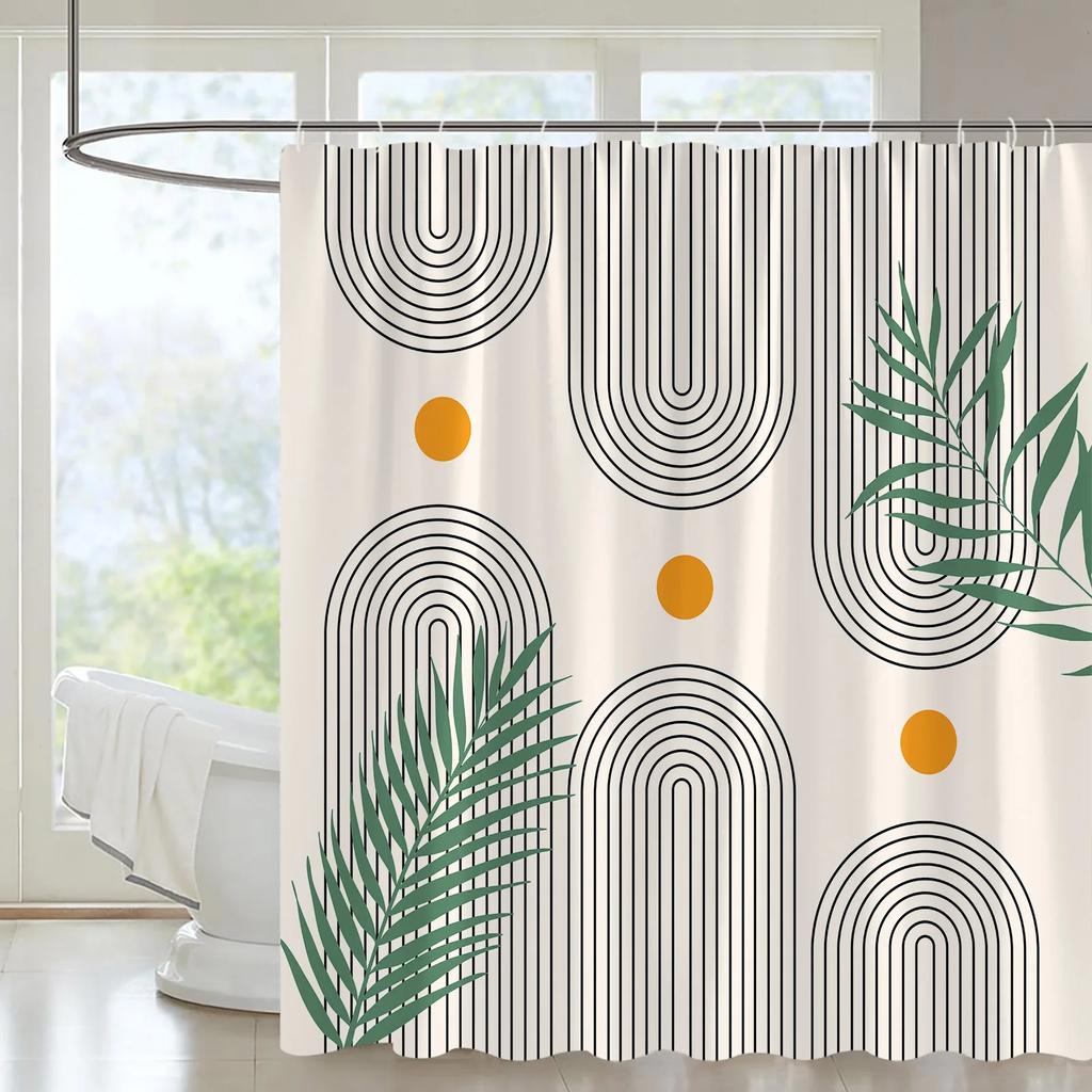 Abstract Mid Century Shower Curtain Arch Sun Moon Minimalist Geometric Curve Stripes Fabric Christmas Landscape Bth Curtain Hook