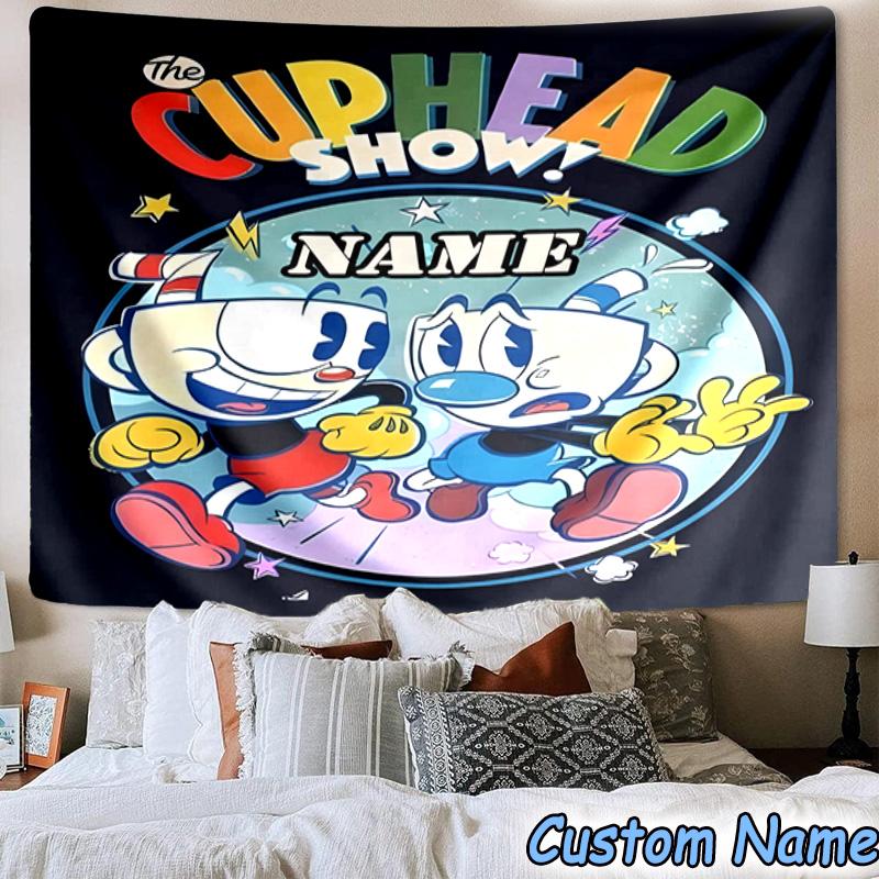 Custom Name Tapestry Cup-head Tapestry, Unique Design Tapestry, Suitable for Bedroom,Livingroom, Playroom,Heartwarming Fan Holiday Gifts