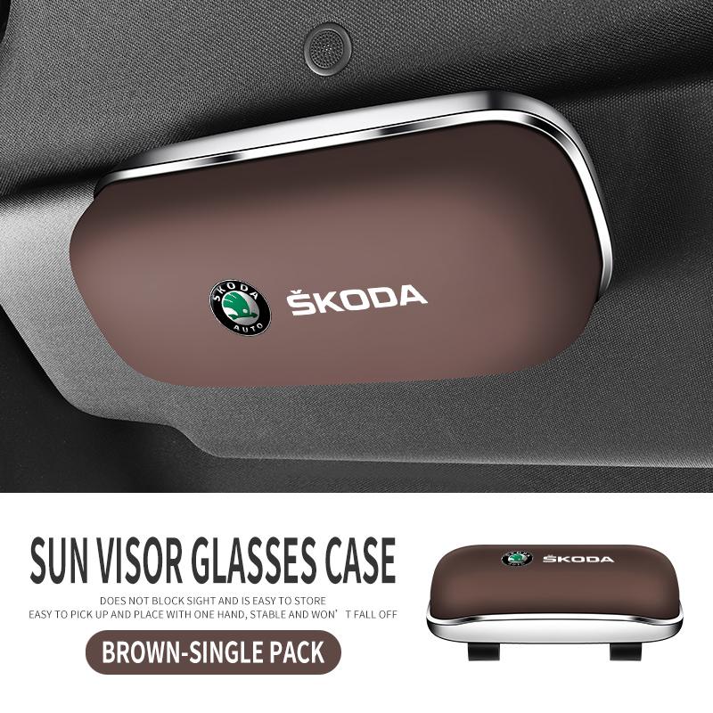 XOWS7 Car Sun Visor Sunglasses Case for Skoda Octavia Fabia Superb Rapid, Eyeglasses Holder Storage Box Auto Interior Accessories