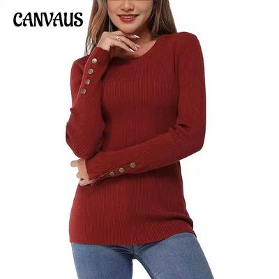 Женский осенне-зимний свитер больших размеров с длинными рукавами, круглым вырезом, эластичным повседневным свитером на пуговицах