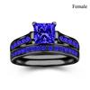 Fashion Couple Rings Romantic Women Blue Rhinestones CZ Rings Set Trendy Men Stainless Steel Rings Wedding Band Jewelry Gifts
