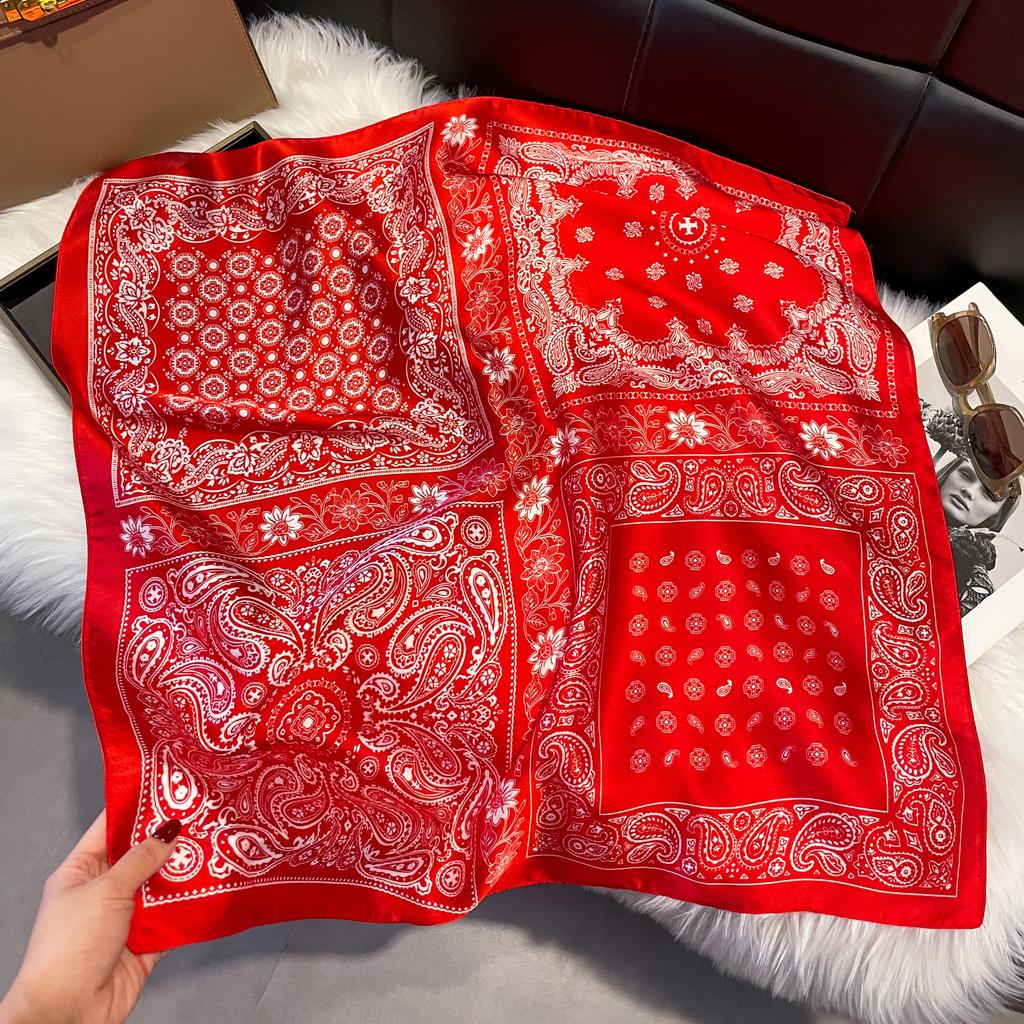 New Luxury Print 70*70cm Silk Square Scarf Women Soft Satin Hairband Neckerchief Tie Female Headband Foulard Bag Ribbon Gift