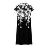 Women's Summer V-Neck Short Sleeve Cotton Linen Gradient Printed Loose Beach Dresses