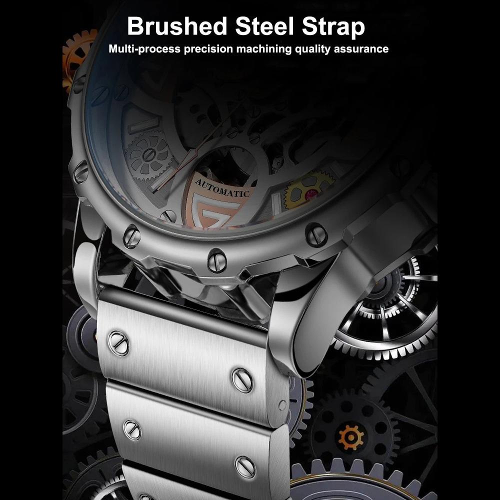 Автоматические механические часы мужские роскошные брендовые часы из нержавеющей стали скелетон мужские светящиеся часы Relogios Masculinos