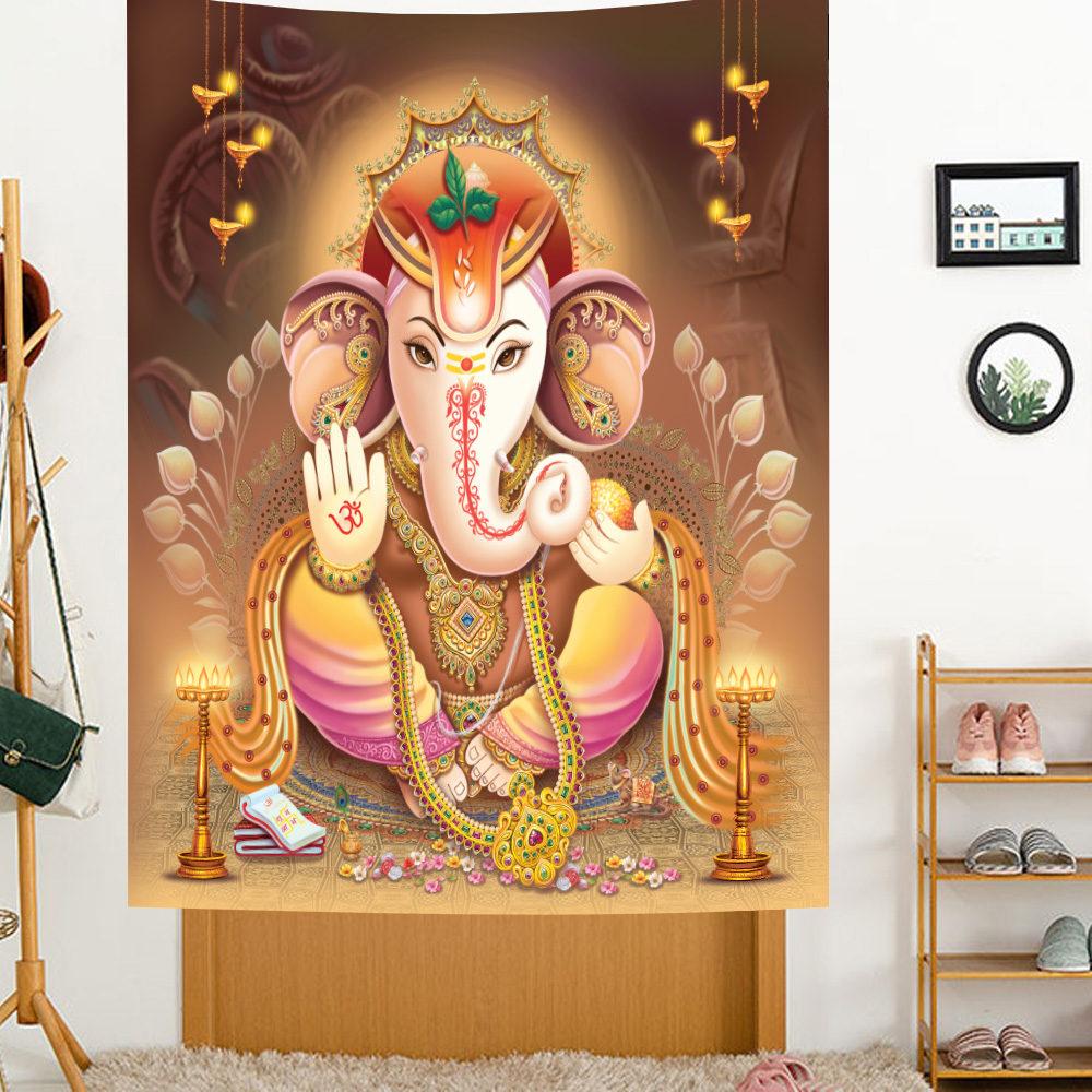 Dieu Ganesha Tapestry Esotericism Colorful Elephant Wall Hanging for Religious Ceremony Hindus for Home Living Room Decoration