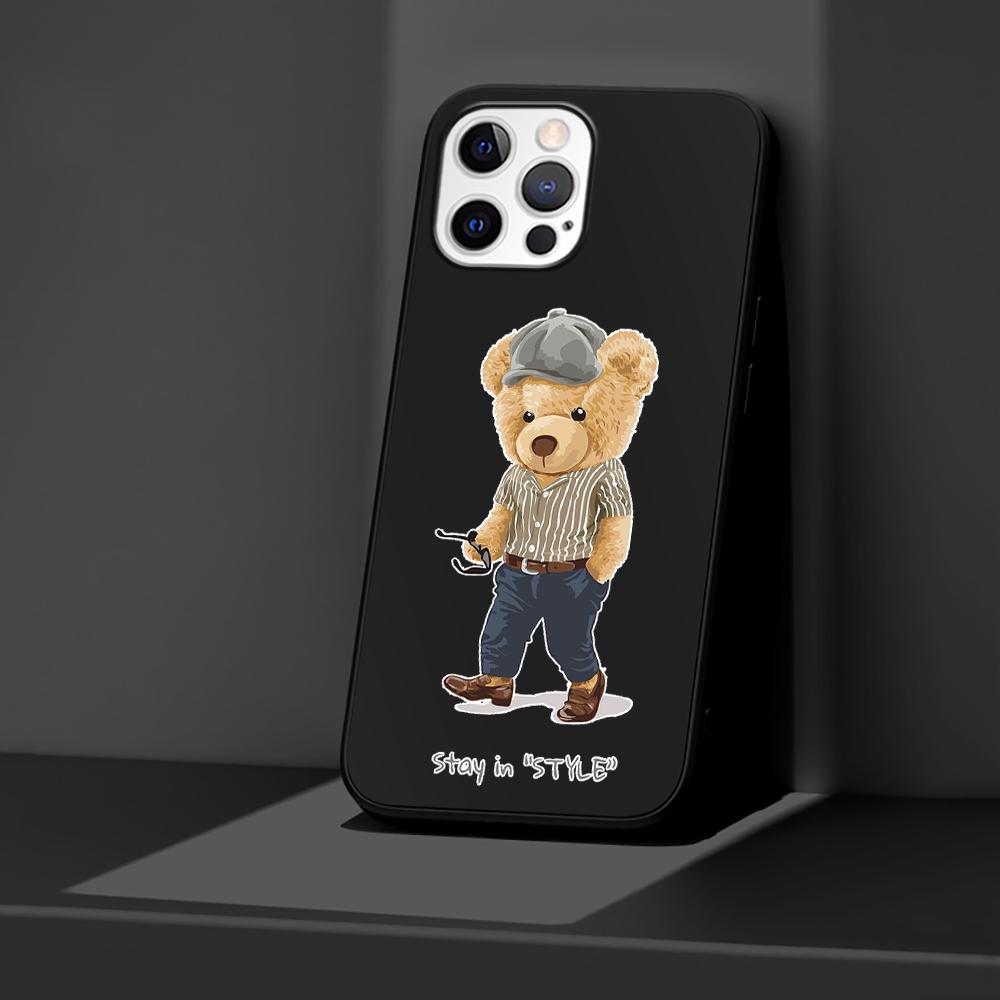 Чехол для телефона Apple iPhone 14 11 13 Pro Max 12 Mini XR 7 8 + SE 2020 XS 6 6s Plus 5 5S, модный брендовый силиконовый черный чехол с медведем
