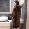 Новая женская шуба из искусственной норки, средняя и длинная шуба из искусственной норки с шапкой, мех большого размера, повседневная и теплая