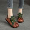 Retro Women Flat Shoes Mixed Colors Round Toe Lace-up Genuine Leather Handmade Comfortable Shoes