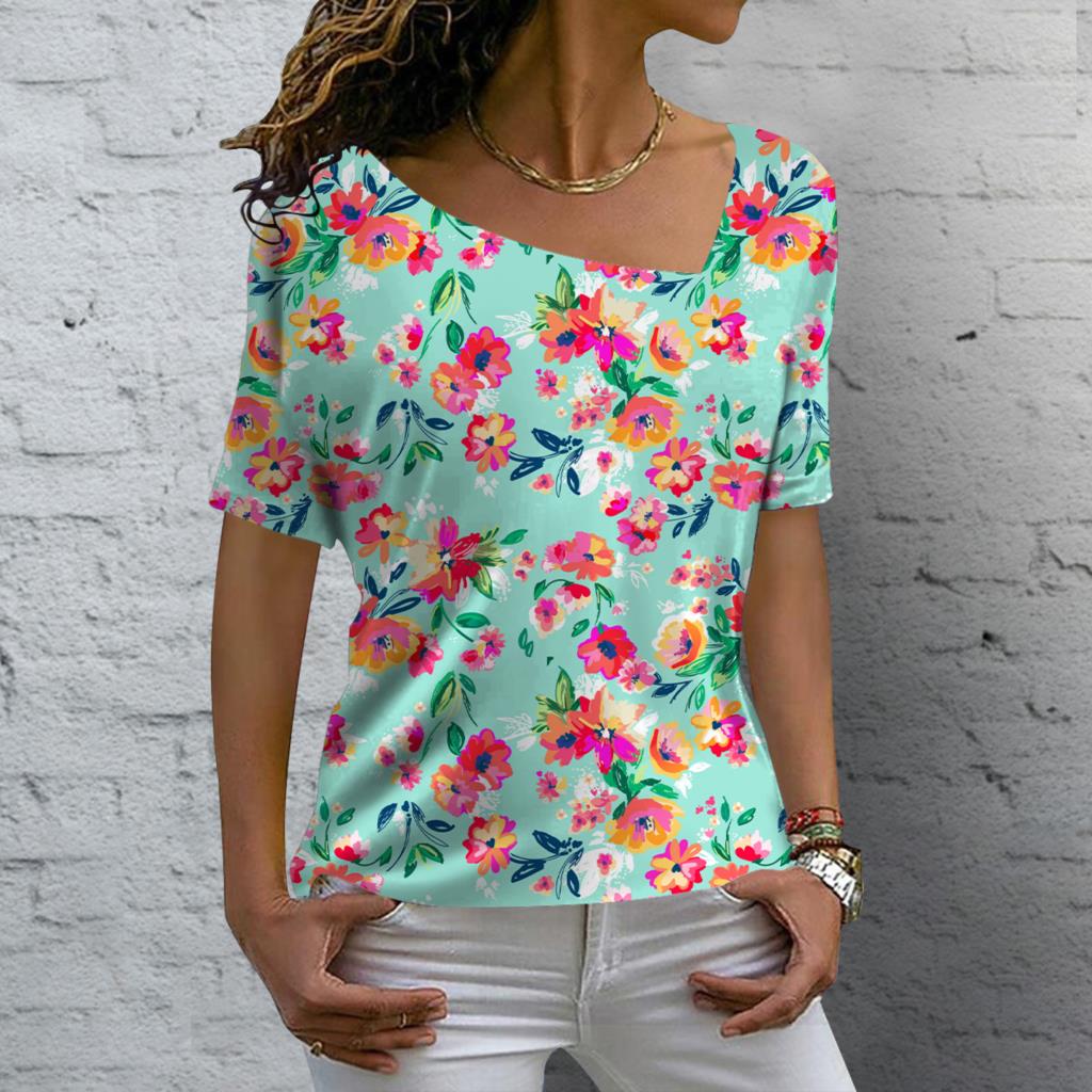 Футболка с цветочным принтом 3D, летняя женская футболка с нестандартным V-образным вырезом, ретро-футболка в стиле Харадзюку с коротким рукавом, свободные топы Y2k