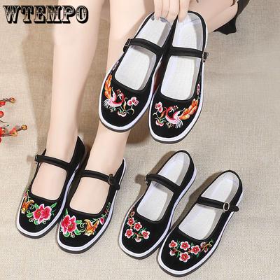 Туфли «Старый Пекин», тканевые туфли, женские туфли с вышивкой, нескользящие бабушкины туфли с одним ремешком, туфли для мам, танцевальная обувь