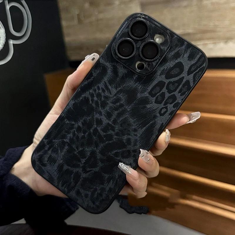 Роскошный кожаный чехол для телефона с ярким леопардовым принтом для iPhone 16 15 14 Plus 13 12 11 Pro Max Мягкий бампер Матовый противоударный чехол