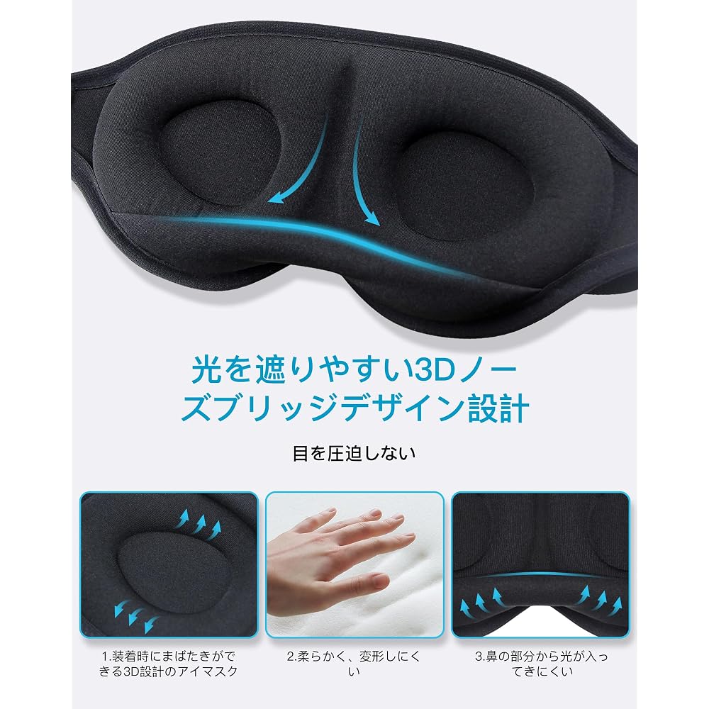 VHMV 3D Sleep Eye Mask with Earplugs - Adjustable, Lightweight, Silk, Black