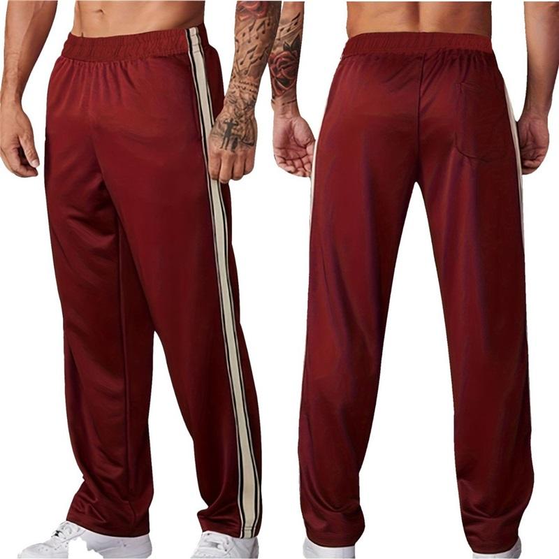 Men's Striped Track Pants Summer Casual Straight Leg Athletic Pants Elastic Waist Joggers
