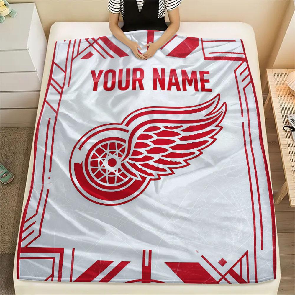Custom Name,Detroit Red Wings Printed Flannel Blanket, soft throw for bedroom sofa, washable, Christmas present, great gift.