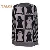 Halloween Spooky Sweater Plaid Pumpkin Ghost Pattern Knitting Tops Oversized Crew Neck Long Sleeve Pullover Tops Knitwear