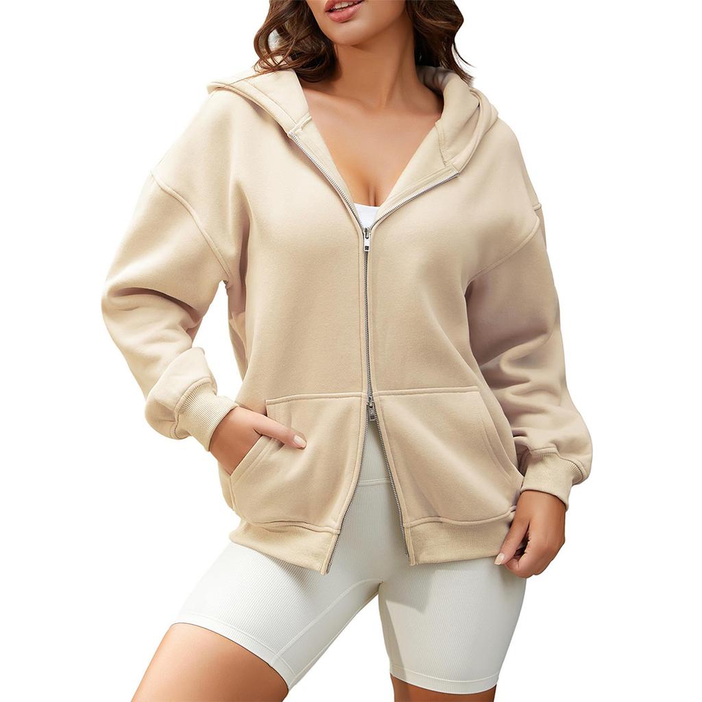 Женские толстовки с капюшоном на молнии с длинным рукавом, осенние свободные толстовки, куртки с карманами, модная одежда, толстовки с капюшоном для женщин