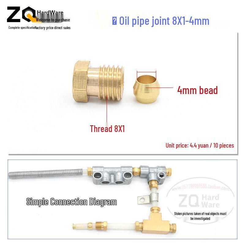 Oil Circuit Distributor Set: Nylon Tube, Copper Double-Ended Plug, Bushing, Inner Snap Ring (810x1 to 1/4), 68mm.